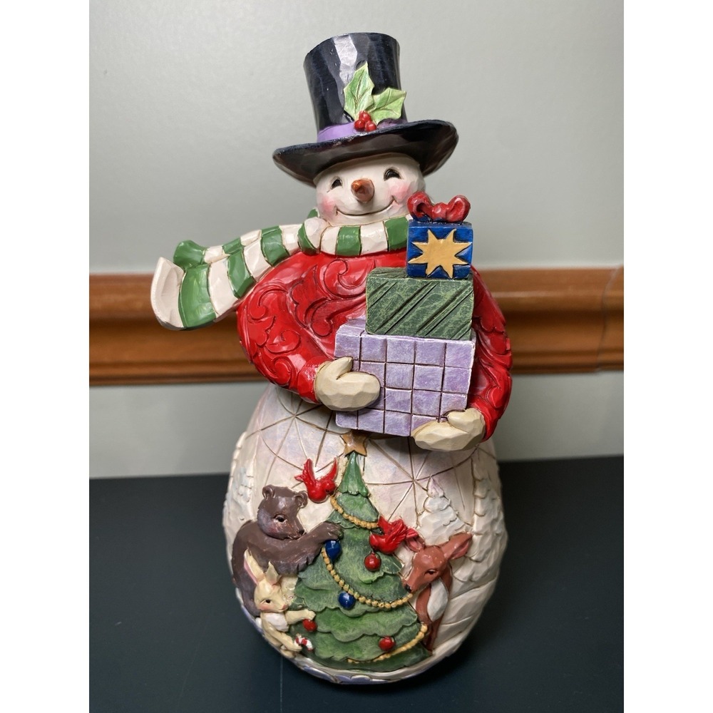JIM SHORE Figurine "Full Of Good Cheer" Snowman Presents Christmas Enesco